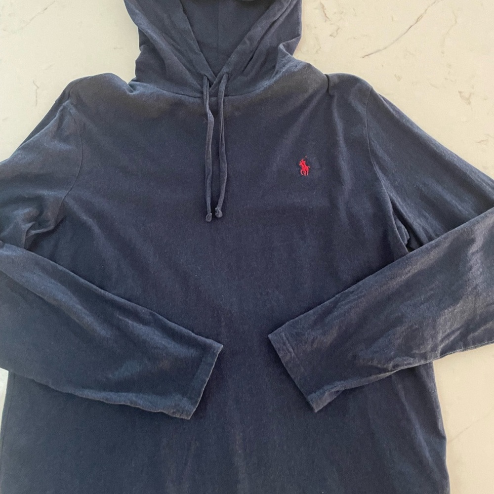 Men’s Polo Ralph Lauren Jersey Hooded T-Shirt size L Navy